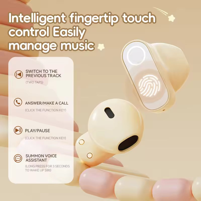 EGT550 TWS Earbuds Bluetooth 6.0 - Long Battery Life HIFI Stereo Sound Gaming Headphones with Mic Cute Headset for Music & Calls