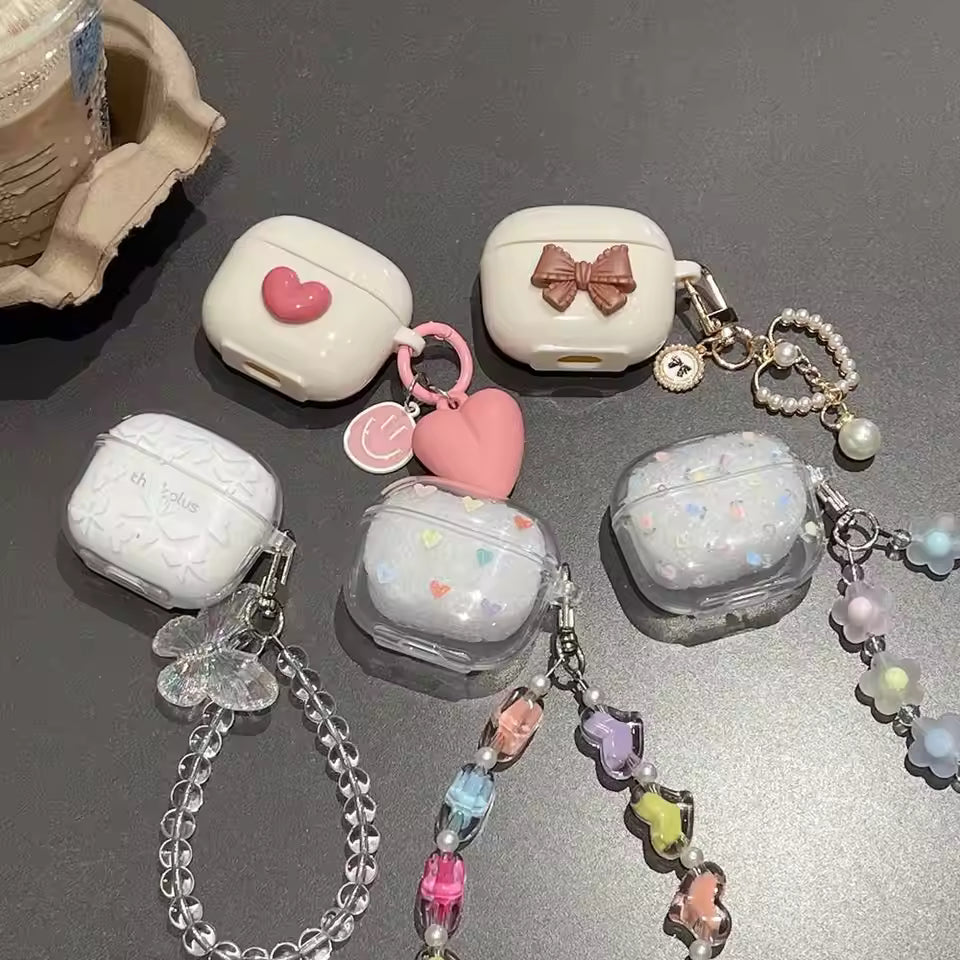 Luxury Headset Case For Lenovo LP40 Pro Retro 3D Love Heart Bear Soft Earphone Case For Lenovo LP40 Cover With Bracelet Keychain