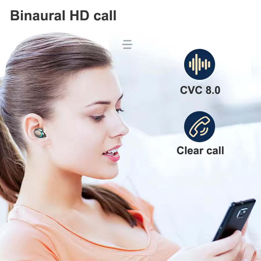 Wireless 5.0 Earphones LED Dislpaly TWS Wireless Bluetooth Headset Waterproof Noise Reduction Bluetooth Headphones for Phone