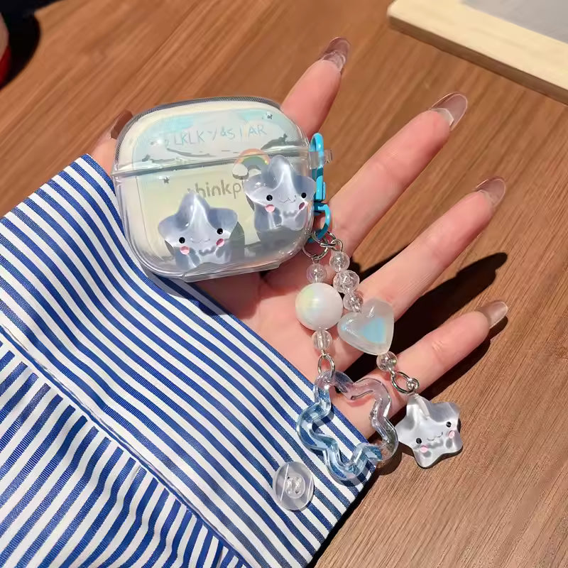 Suitable For Lenovo LP40 TWS Earphone Protective Case Cartoon Cherry Bow Headset Soft TPU Clear Earphone Cover With Keychain