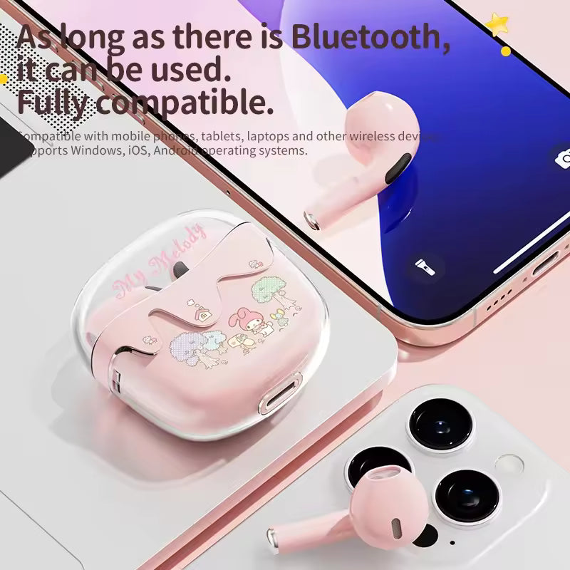 Sanrio Hello Kitty TWS Bluetooth Earphones Wireless Cute Cartoon Noise Reduction Touch Control for Running Sports Birthday Gifts