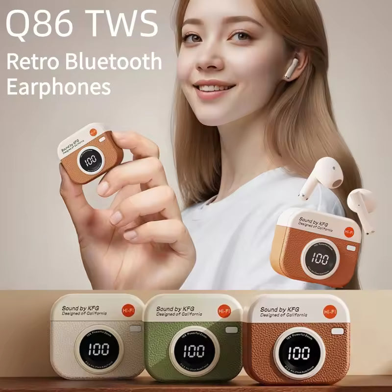 Q86 TWS Wireless Earphone Bluetooth Headphones Sport Stereo Fone Bluetooth Earbuds for Xiaomi Huawei iPhone Retro Camera Style