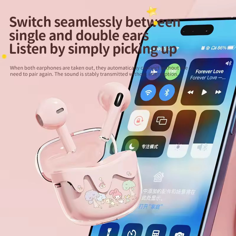Sanrio Hello Kitty TWS Bluetooth Earphones Wireless Cute Cartoon Noise Reduction Touch Control for Running Sports Birthday Gifts
